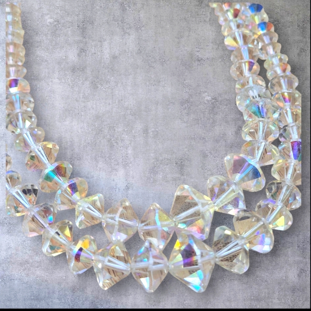 Vintage Double 2 Layered Crystal AB Necklace. AURORA BOREALIS